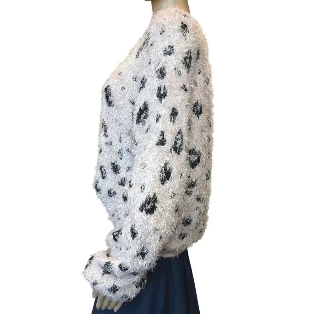 Candie's Eyelash Mock Neck Pullover Crewneck Leopard Print Sweater Cozy Chic XL - Picture 8 of 10